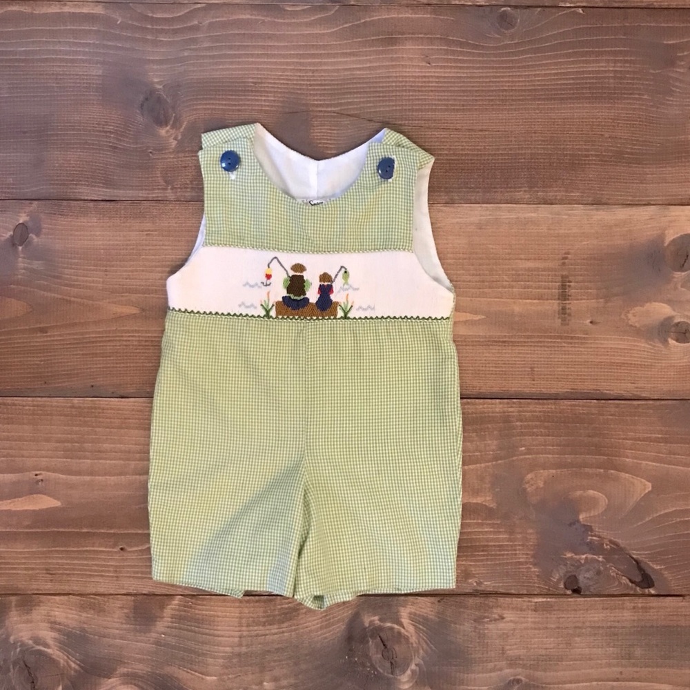 Smocked Green Gingham Shortall